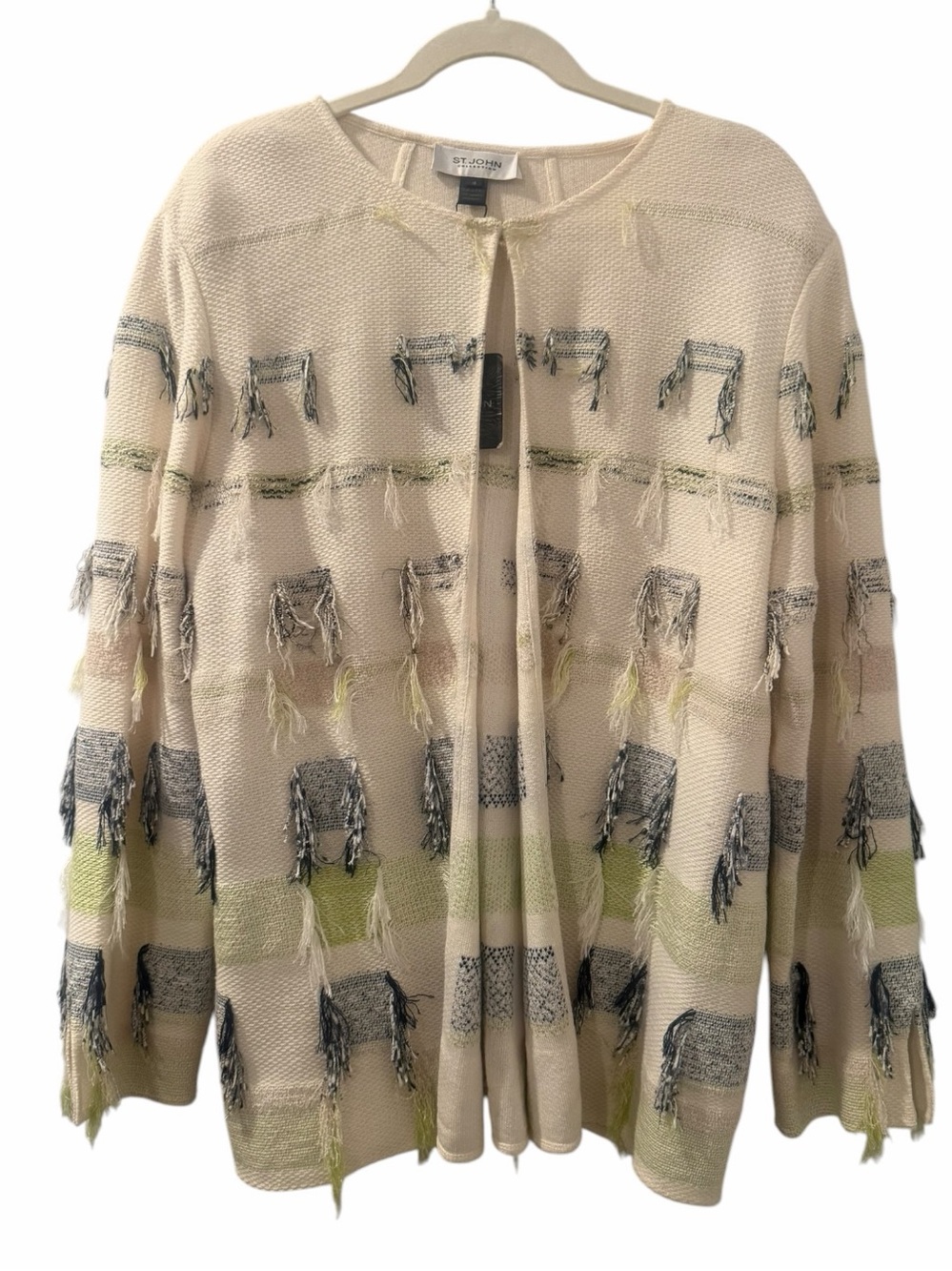 St. John Knits Kira Fil Coupe fringe topper jacket cardigan size 16
